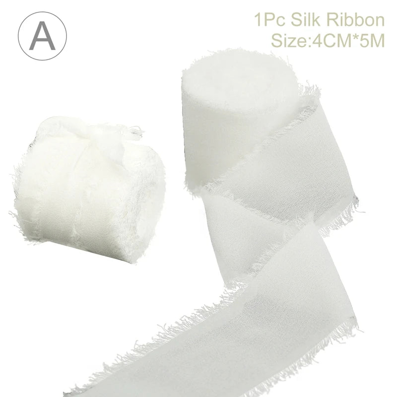 5M Handmade Frayed Edged Satin Chiffon Silk Ribbon For Wedding Invitation Wrapping Bouquets Birthday Party Decorations Gifts