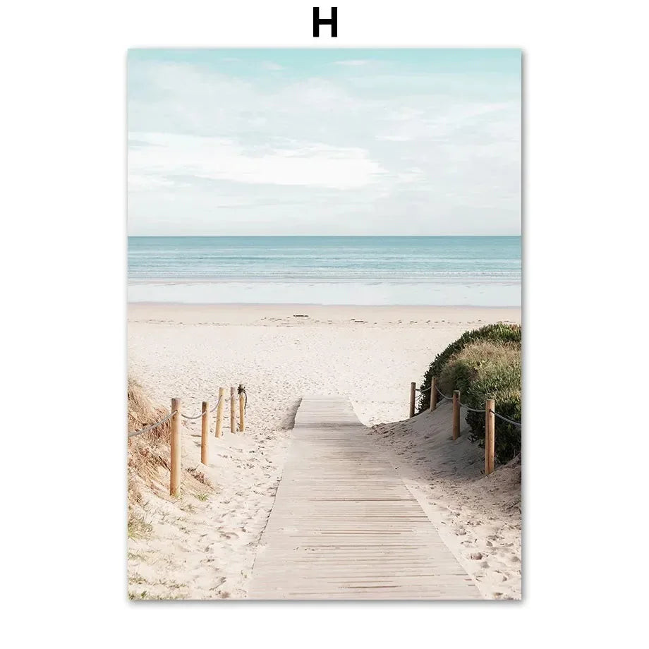 Planche de Surf Mouette Parasol Mer Bleue Tableau Mural sur Toile Affiches et Impressions Nordiques Photos Murales Pour Salon Décoration