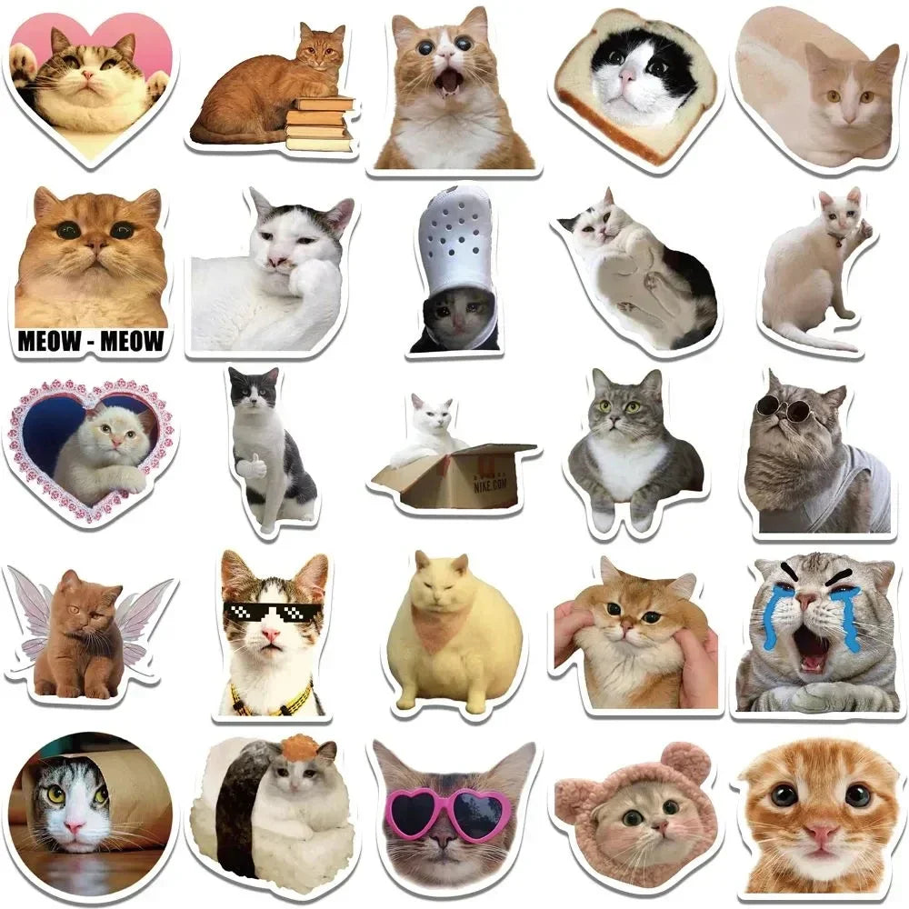 Paquete de 50 pegatinas Kawaii de gatos divertidos, impermeables para ordenador portátil, teléfono, álbum de recortes, motocicleta, coche, calcomanía coreana para juguetes de niños
