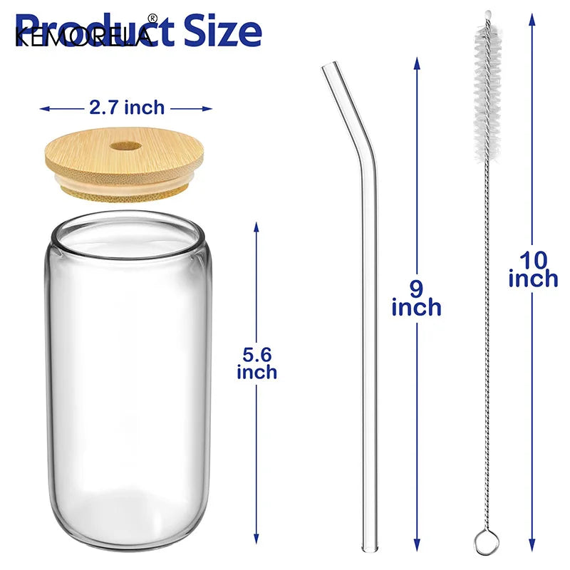 1/4 pièces 400ML tasse en verre avec couvercle en bois et paille jus boisson bière tasse à café lait tasse d'eau transparente adaptée aux fêtes