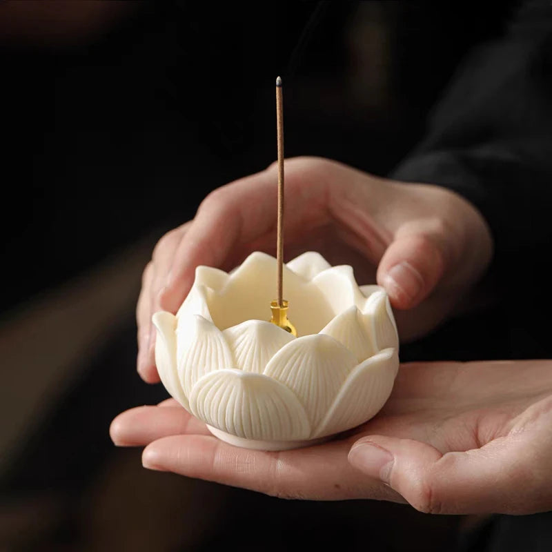 Brûleur d'encens en céramique Lotus, porte-encens en laiton en forme de gourde, porte-bâtonnets d'encens pour Yoga, méditation, Spa, décoration intérieure