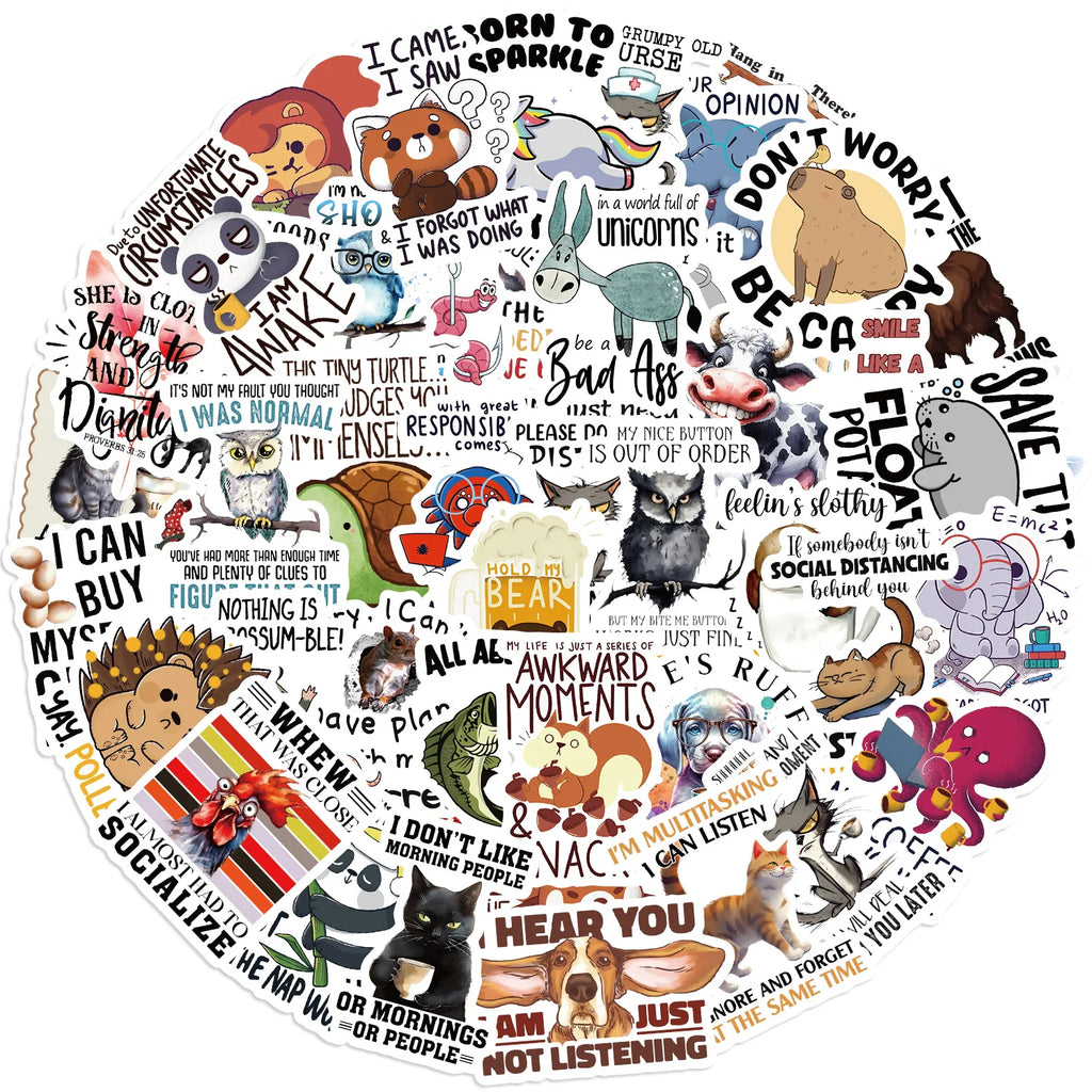 50/100PCS Pegatinas Divertidas de Grafiti con Citas de Animales Impermeables DIY Para Decoración Guitarra Cuaderno Equipaje Papelería