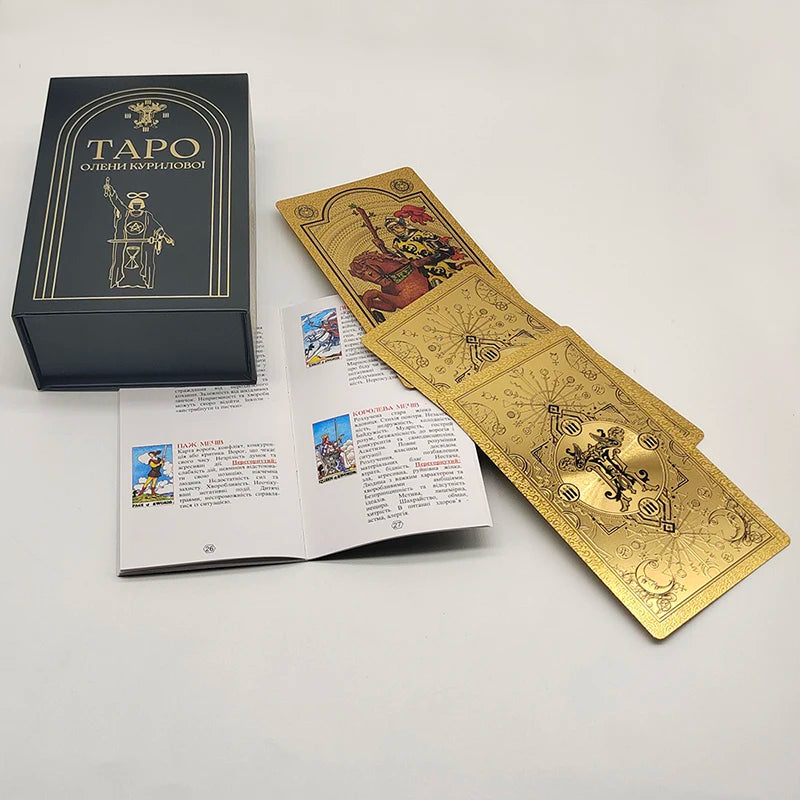 Exquisite Gold Foil Tarot Waterproof Divination Cards Astrological Board Games With Booklet In Ukrainian Language