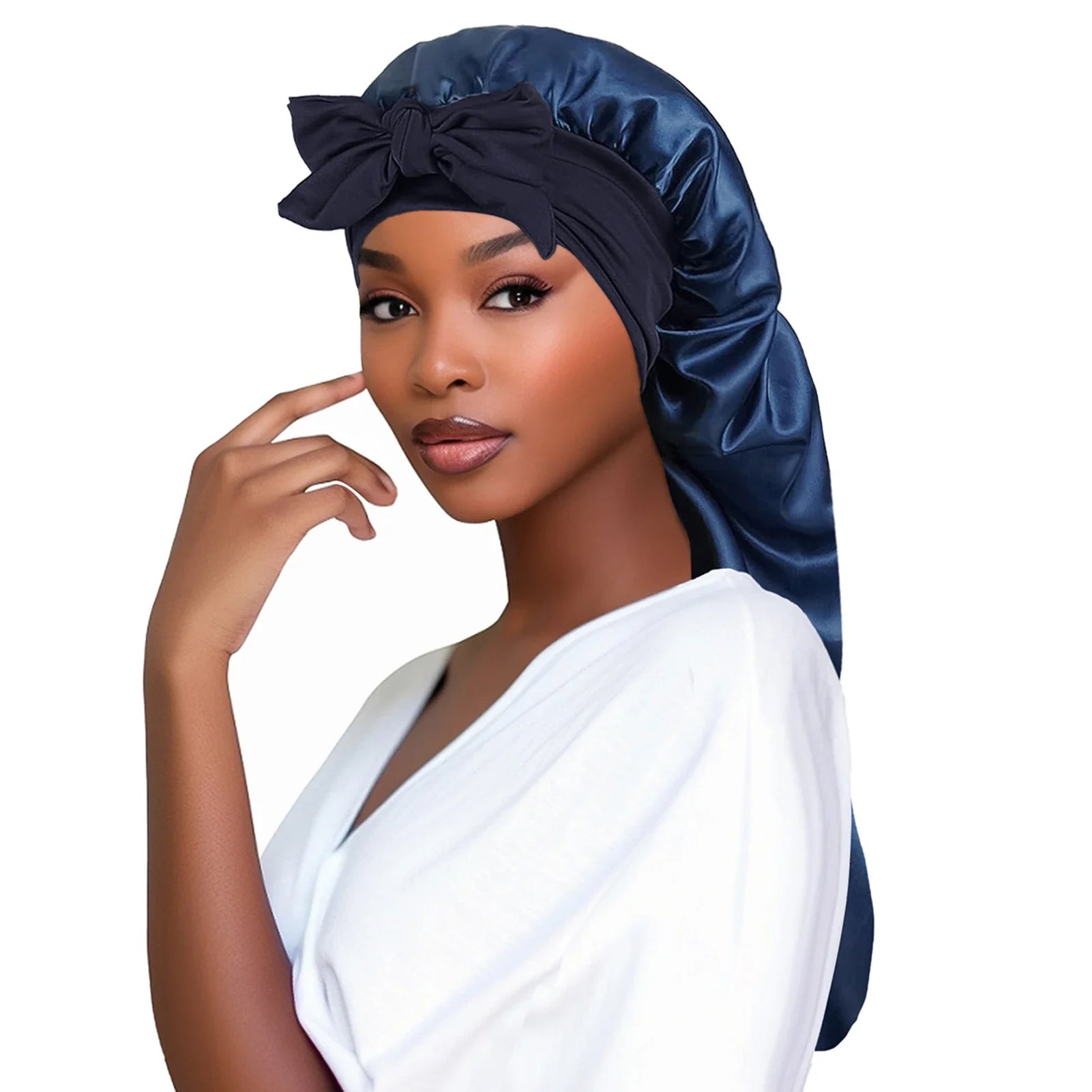 Gorro de satén para dormir para mujer, gorro de dormir de cola larga para cabello trenzado, gorro de noche, cubierta para la cabeza, gorros de ducha para sauna y baño.