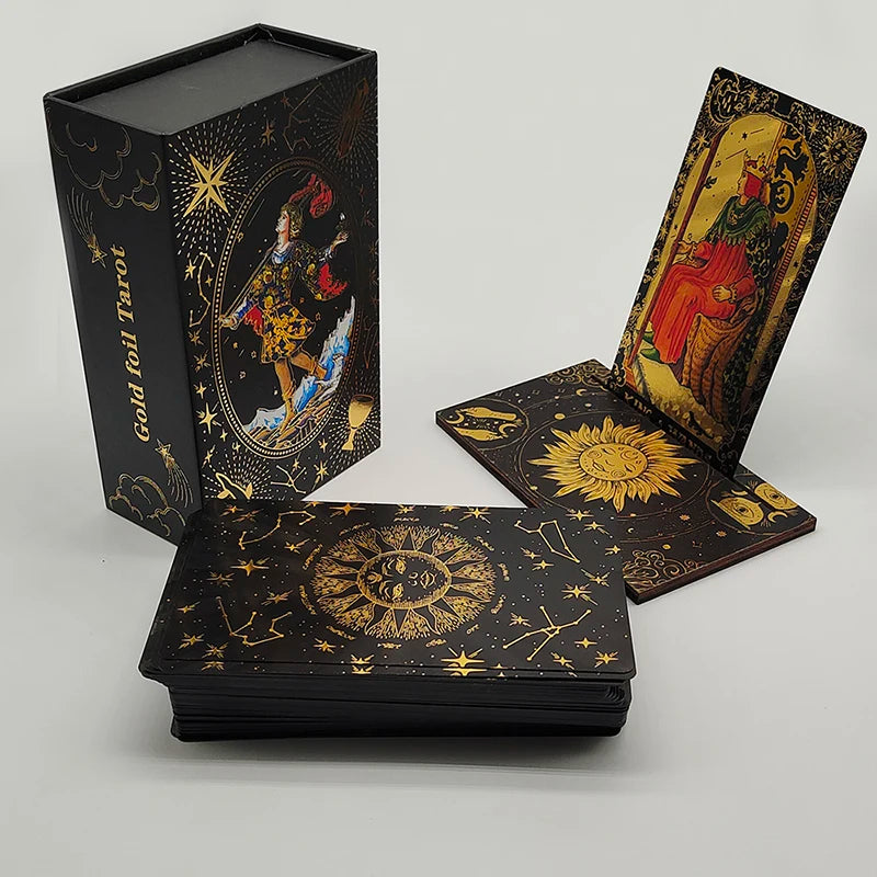 Baraja de tarot con lámina dorada Divinative Luxe Finish para juego de mesa fantástico predictivo con soporte de madera para cartas