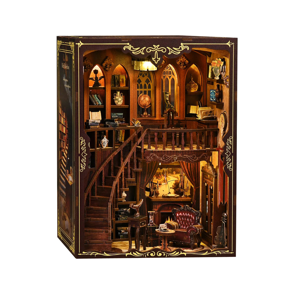 Kit de bricolage pour coin lecture – Bibliothèque en bois 3D Ancien Rime – Cadeau créatif pour Noël et le Black Friday – Décoration de bureau miniature
