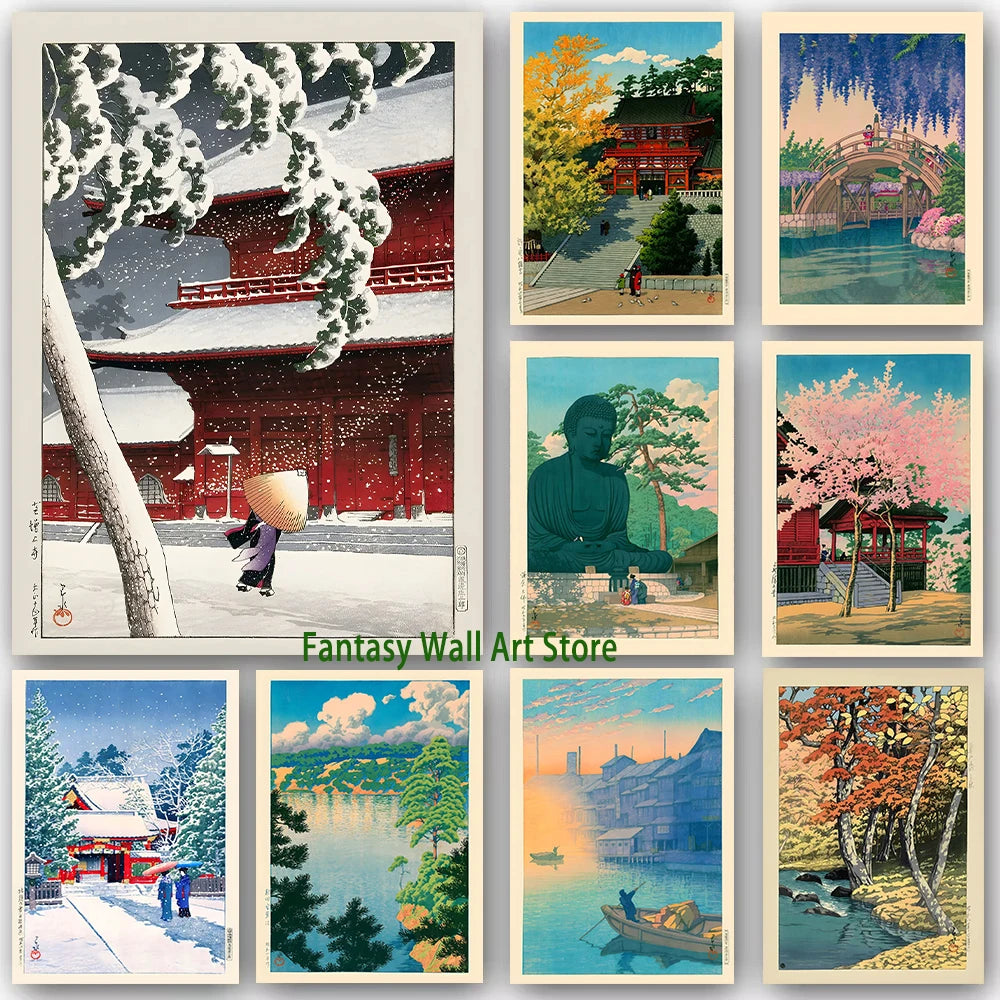 Ukiyo E Carteles Japoneses Vintage Antiguo Paisaje Japonés Bellas Artes Decoración Galería Ukiyo Impresiones Estéticas Pintura en Lienzo