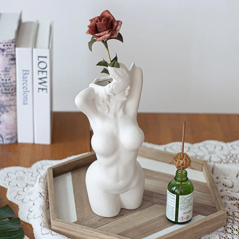 Jarrón de cuerpo femenino, jarrón con curvas de mujer, diseño de rayas único, jarrón decorativo, jarrón de flores creativo, decoración moderna bohemia para el hogar