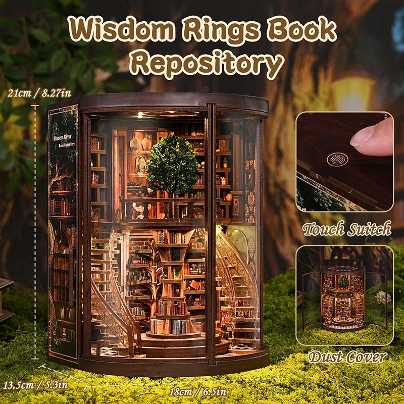 Nichos de Libro 3D "Anillo de la Sabiduría" - Modelo de Ensamblaje de Casa Miniatura DIY - Diorama de Estantería a Microescala, Regalo Creativo