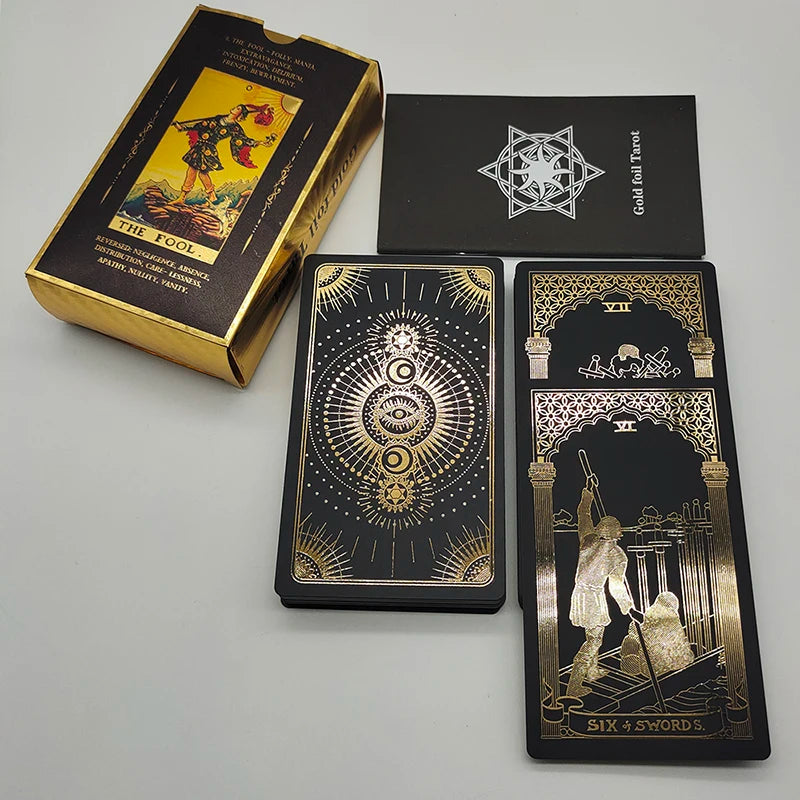 Jeu de société de cartes oracle de tarot de luxe en feuille d'or à bon rapport qualité-prix, avec un bel emballage en plastique, pour débutants