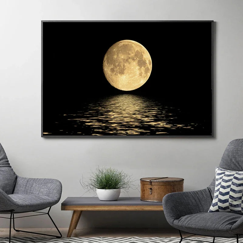 =Tableau mural abstrait noir et blanc, lune, moderne, impression sur toile HD, affiche, décoration de maison, salon, porche, chambre