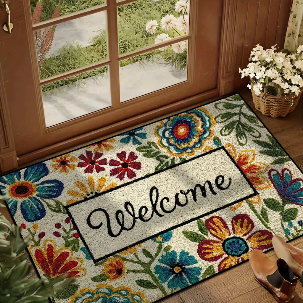 VIKAMA Alfombra de flores brillantes para jardín, felpudo de bienvenida para dormitorio, sala de estar, alfombra para exteriores, decoración del hogar