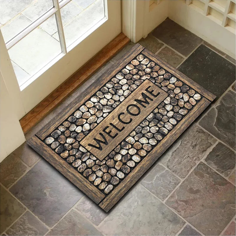 VIKAMA Alfombrilla de terciopelo de cristal para suelo, con vetas de madera de piedra, para entrada, felpudo antideslizante, alfombra pequeña de decoración para el hogar de 40x60cm
