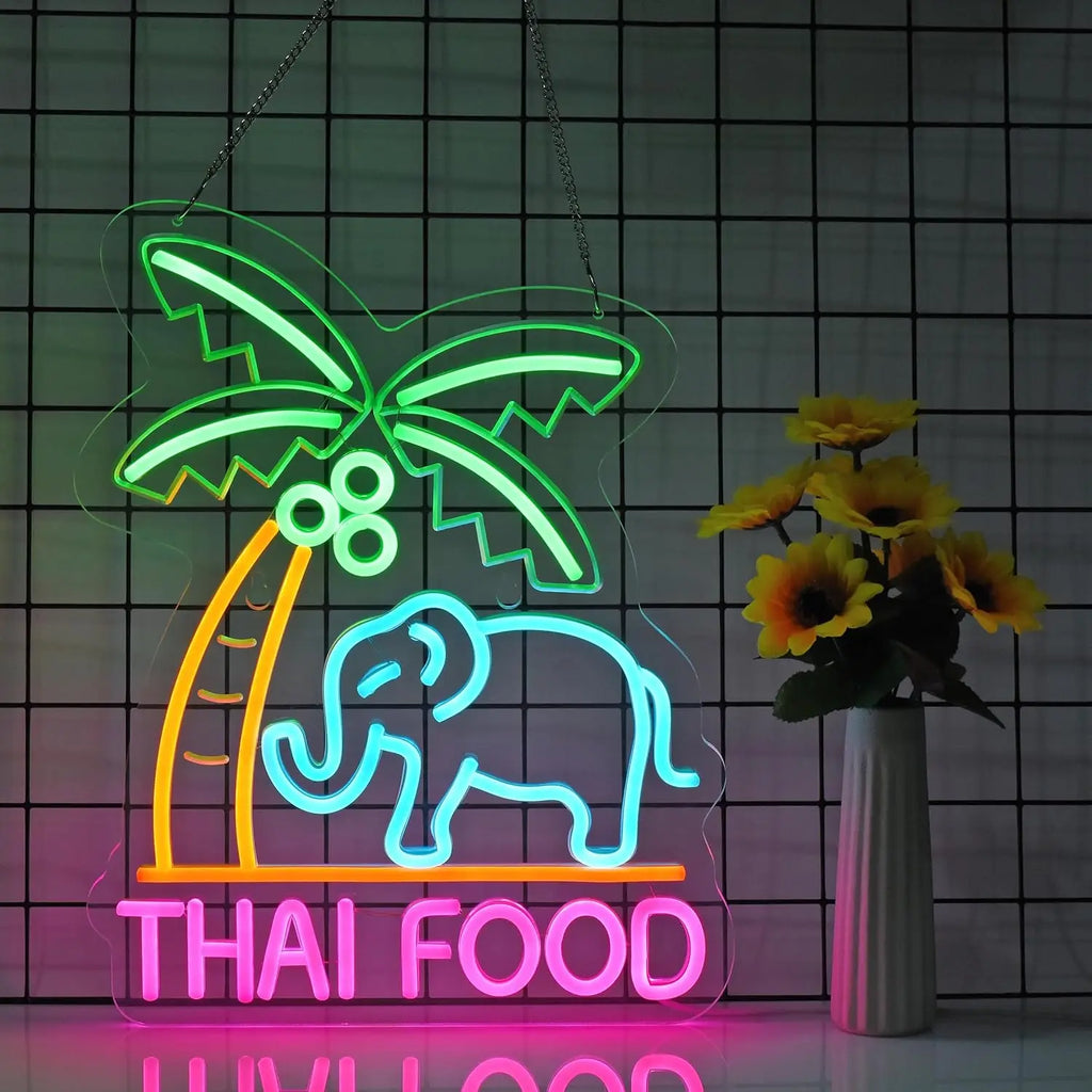 THAI FOOR Neon Sign LED Thailand Neon Light Sign for Shop Signage Shop Indoor Restaurant Bar Sign Shop Decoration USB Powered
