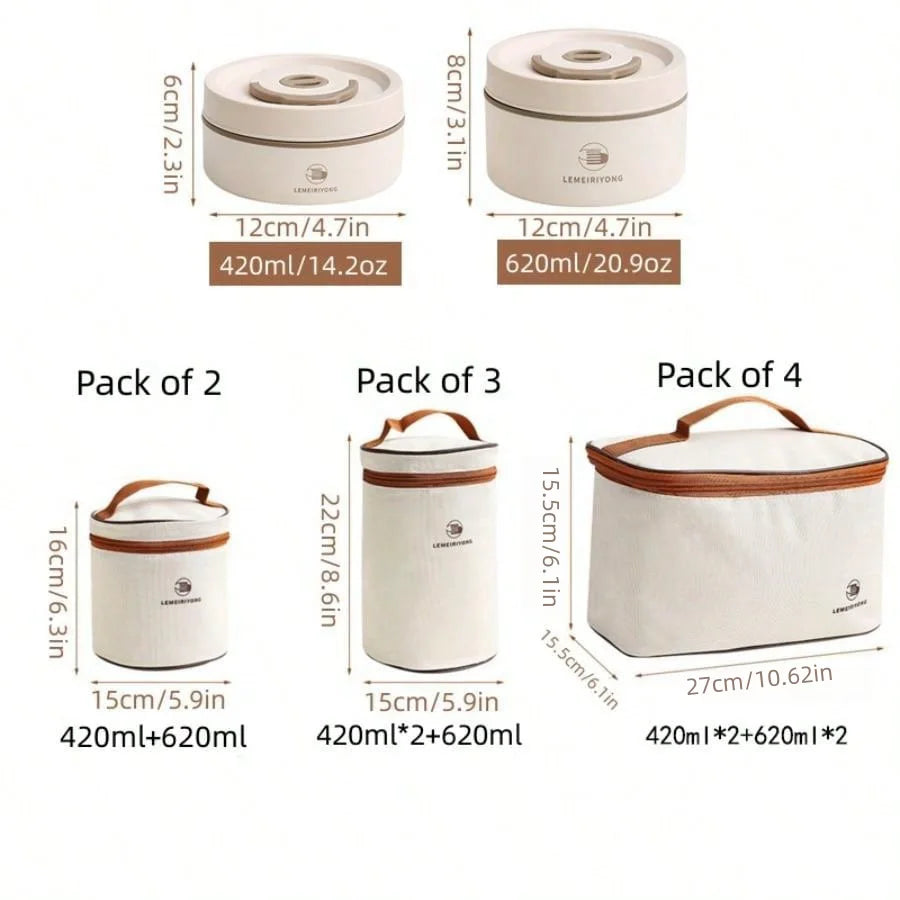 Fiambrera portátil aislada, juego de recipientes para almuerzo apilables, bento de acero inoxidable