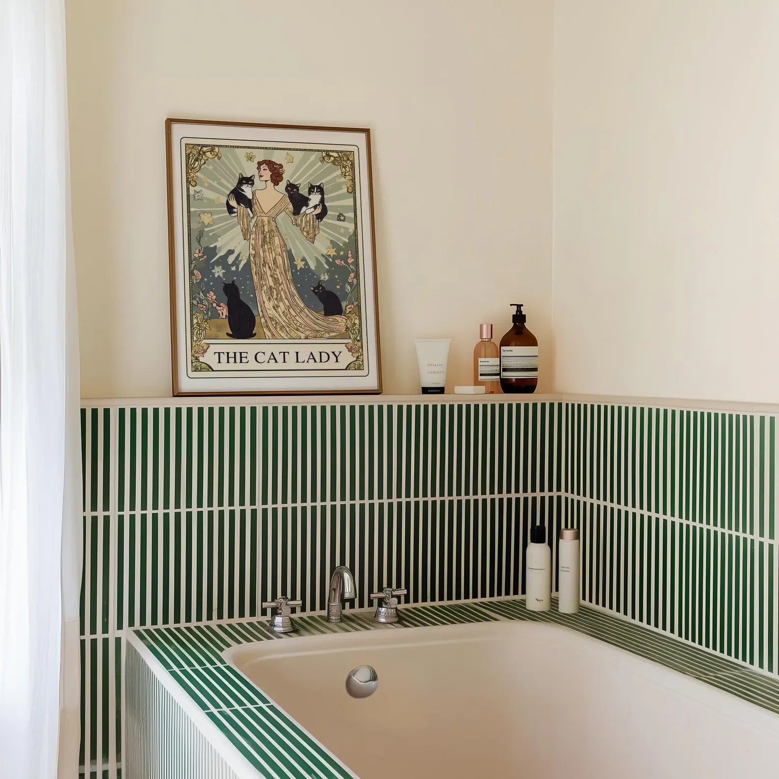 Lámina de Tarot La Dama Gata, Arte de Pared Modernista para Amantes de los Gatos, Póster Vintage de Gatos, Regalo para Mamá Gata, Lámina de Gato Única, Decoración de Apartamento