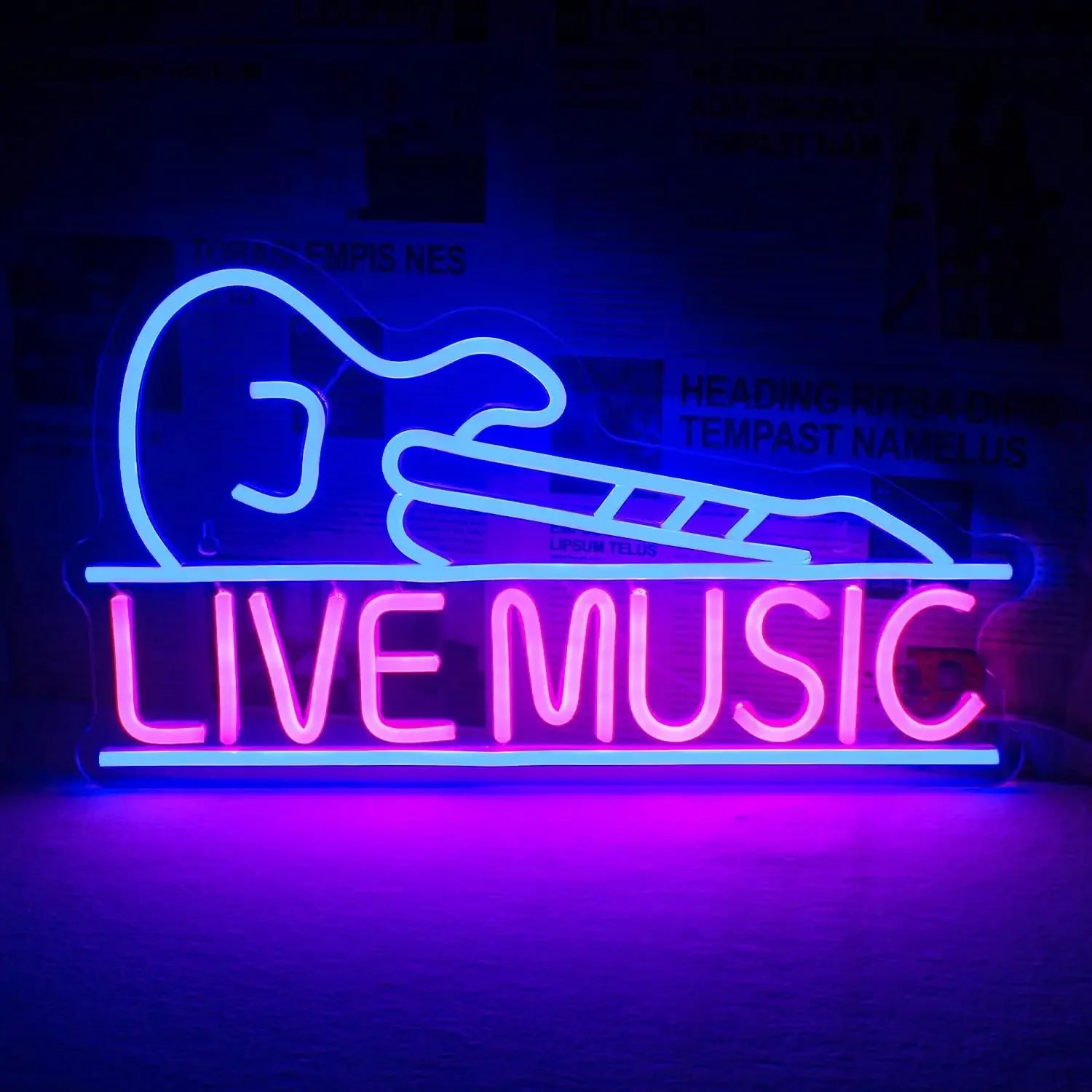 Enseignes néon Musique Live, Enseigne néon Guitare, Décoration murale pour Chambre, Fête Musicale, Bar, Club de Musique, Cave d'homme, Alimenté par USB
