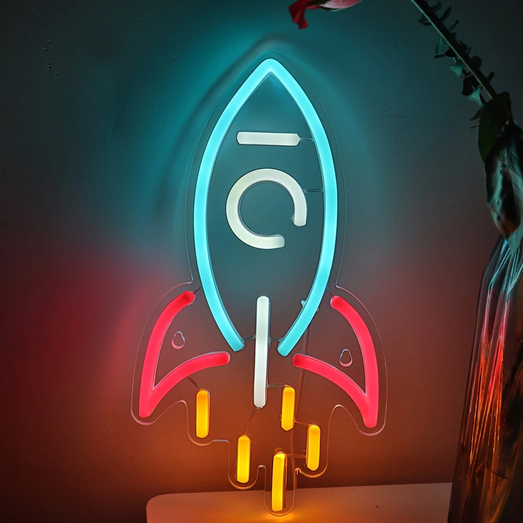Enseigne néon Rocket LED, Lumière néon LED pour veilleuse, Décoration de salle de fête, Lumière d'ambiance, Lumière décorative murale polyvalente