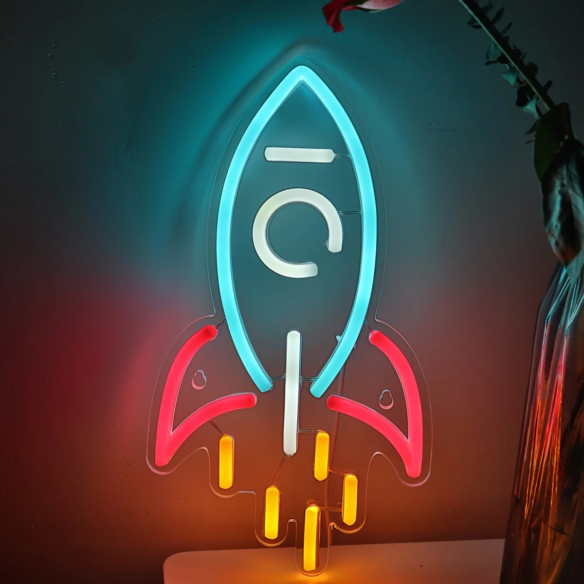 Enseigne néon Rocket LED, Lumière néon LED pour veilleuse, Décoration de salle de fête, Lumière d'ambiance, Lumière décorative murale polyvalente