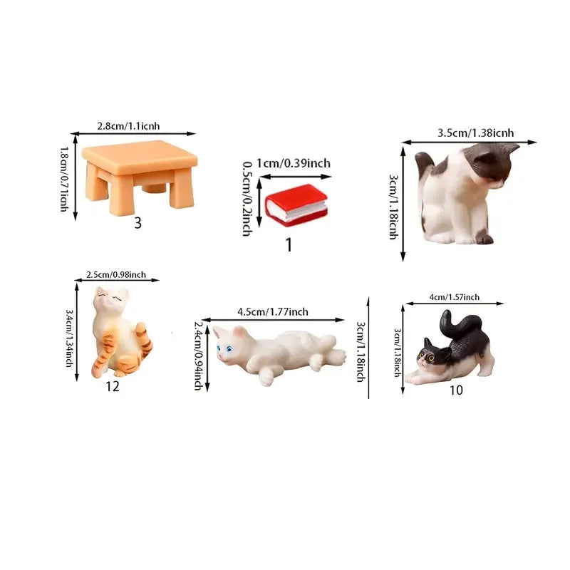 [6 piezas de figuras de gatos vintage para decoración] 6 figuras de gatos en miniatura de resina vintage, accesorios de jardín de hadas, decoración artesanal de mesa