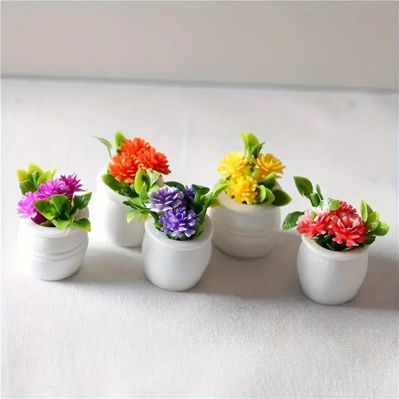 5 mini macetas decorativas, casas de muñecas, flores artificiales vibrantes, decoración del hogar, mini macetas para coche, regalos de vacaciones, detalles de fiesta