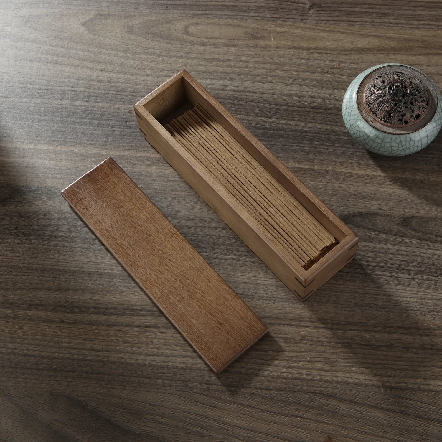 Caja de almacenamiento de incienso de bambú, hecha a mano, soporte para incienso con tapa, organizador para varillas de incienso, ideal para meditación y yoga