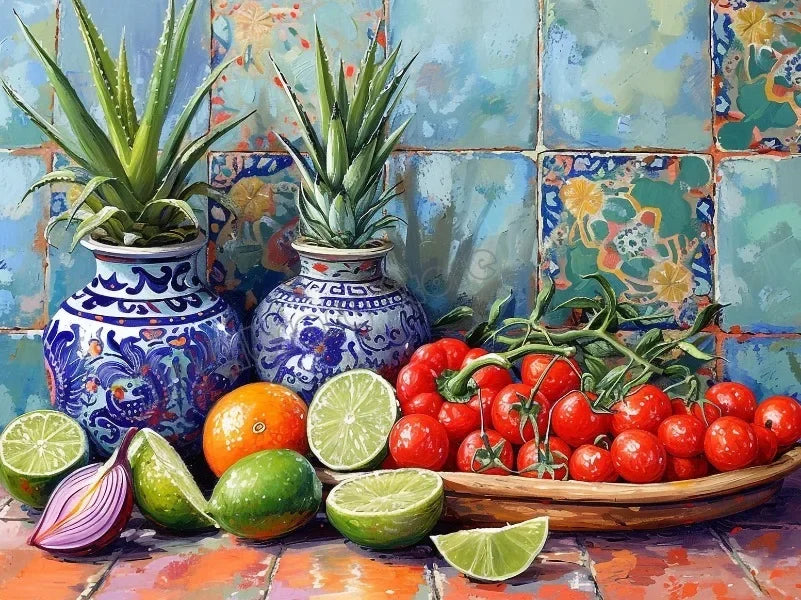 Arte de pared de México colorido vintage, pintura tradicional de la vida en el mercado, póster impreso en lienzo HD, decoración para sala de estar, dormitorio
