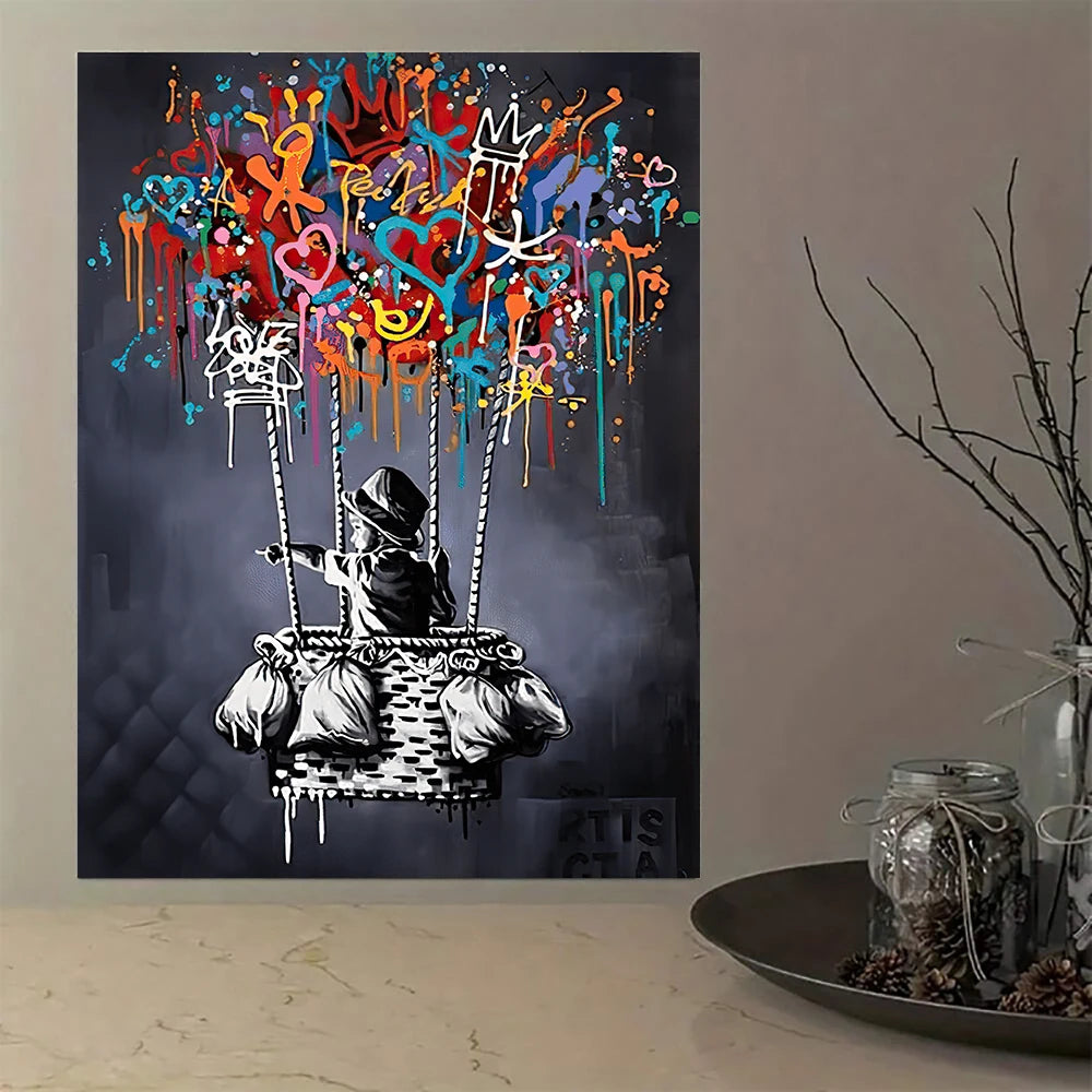 Arte de pared abstracto clásico Banksy Street Graffiti Arte de pared HD Lienzo impreso Póster Decoración del hogar Sala de estar Dormitorio