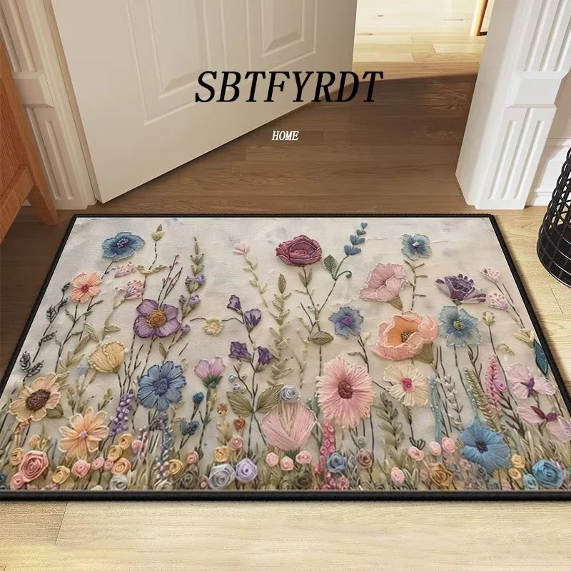 VIKAMA Hermosa alfombra de puerta con diseño de flores, alfombra de exterior, felpudo de bienvenida, alfombra suave para sala de estar, alfombra suave para dormitorio, decoración del hogar