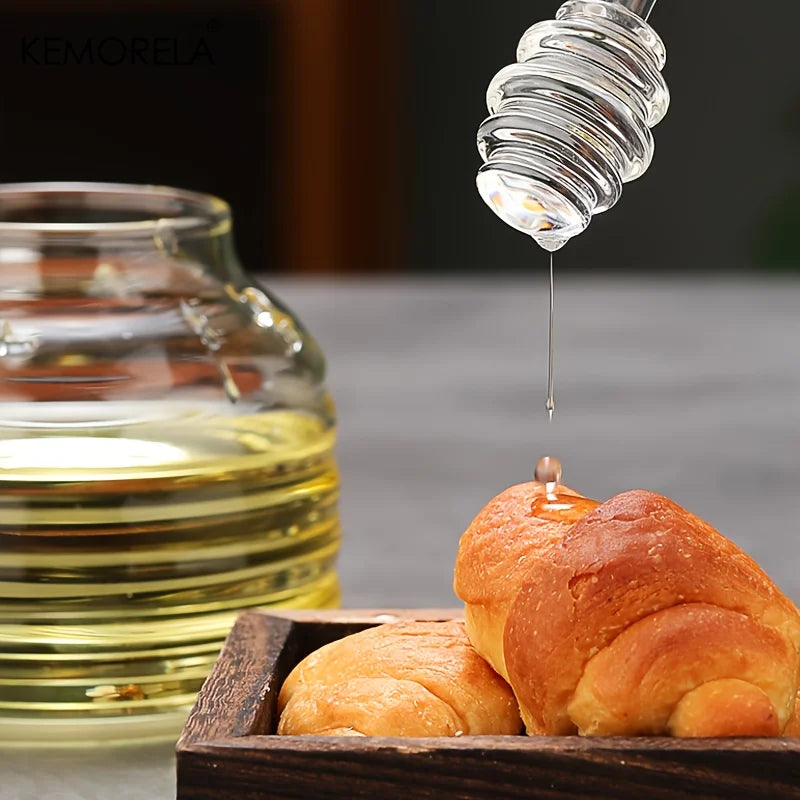 KEMORELA Tarro de Cristal Nido de Abeja Herramientas de Cocina Contenedor de Miel con Cucharón y Tapa Botella de Miel para Fiesta de Boda Comedor
