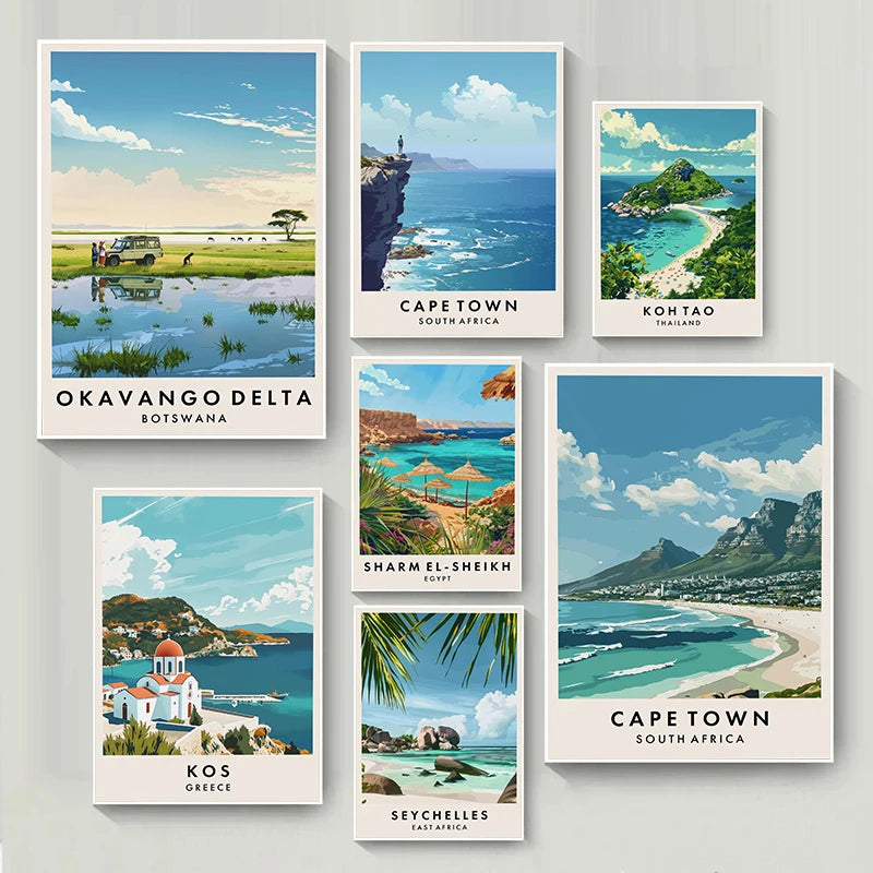 Arte de viaje de África Seychelles Templo de Luxor Karnak Póster Paisaje urbano Impresiones de póster Arte en lienzo de paisajes de Asia Pintura Decoración del hogar