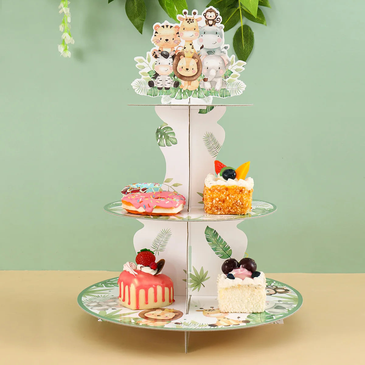 Nappe d'anniversaire animaux de la jungle, feuilles de palmier, nappe de fête d'anniversaire Safari dans la jungle, décoration pour enfants Wild One