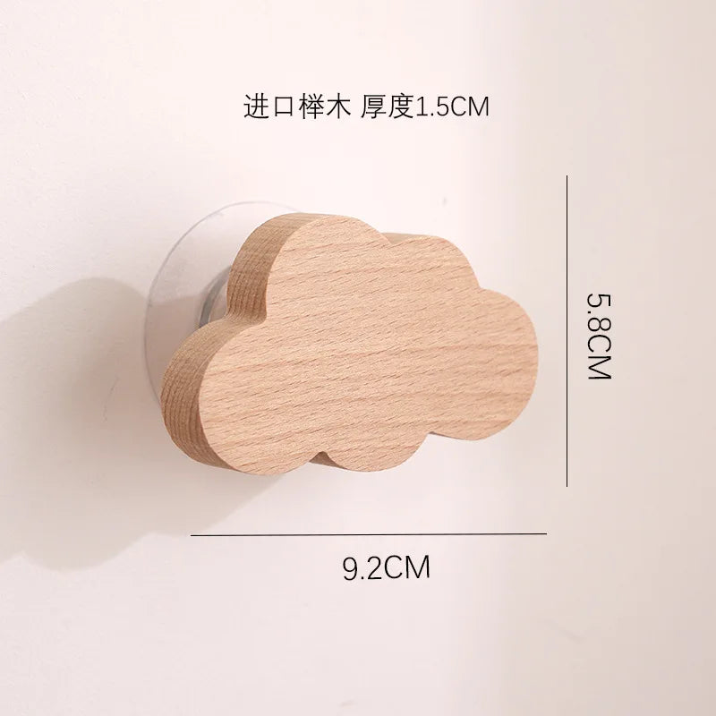 Ganchos decorativos de madera de estrella y luna. Bonitos ganchos adhesivos de pared con dibujos de animales. Llavero para la pared del hogar y decoración.