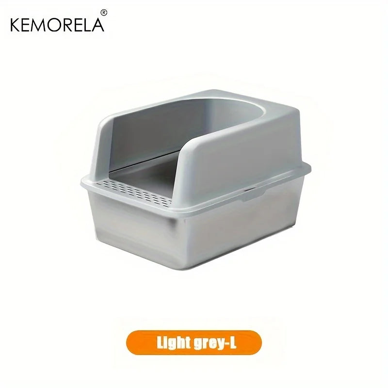 Arenero XL 60/50CM de acero inoxidable con tapa y bordes altos, arenero grande apto para gatos grandes y pequeños, no absorbe olores