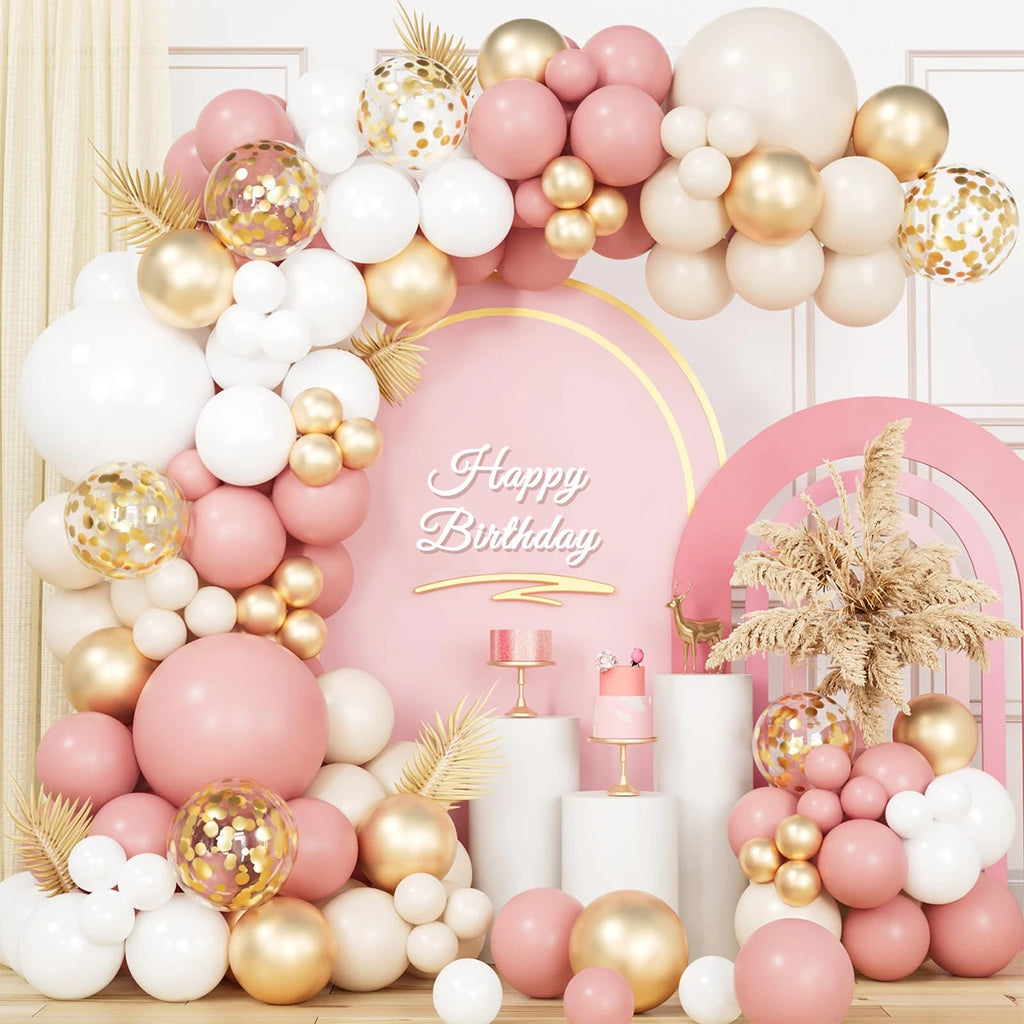Kit de arco de guirnalda de globos de oro rosa, decoración para fiestas de cumpleaños, bodas, niñas, suministros de globos para baby shower, látex