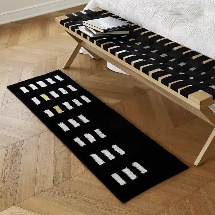 VIKAMA Alfombra de Noche Minimalista en Blanco y Negro para Dormitorios y Salas de Estar, Alfombra de Peluche Suave y Cómoda para Decoración del Hogar