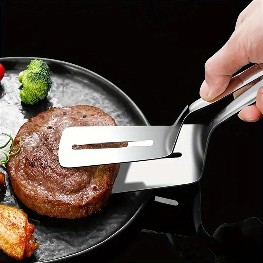 Pince de cuisine multifonction en acier inoxydable pour barbecue, pince à pain durable, pince-pelle à frire, pelle à poisson frit, ustensile de cuisine ménager
