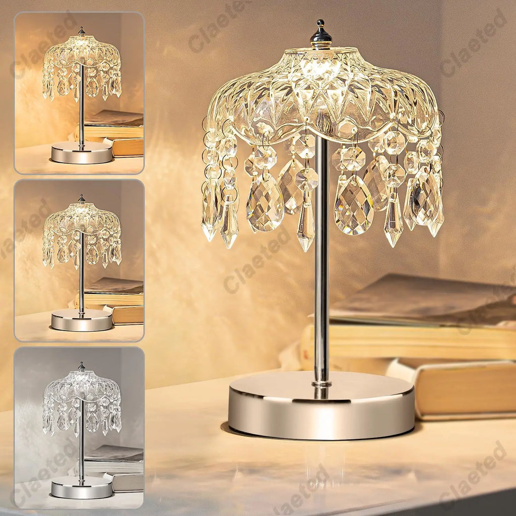 Lámpara de mesa de cristal de lujo ligero para dormitorio, mesita de noche, retro europea, luz nocturna decorativa, accesorios de iluminación para el hogar con ambiente