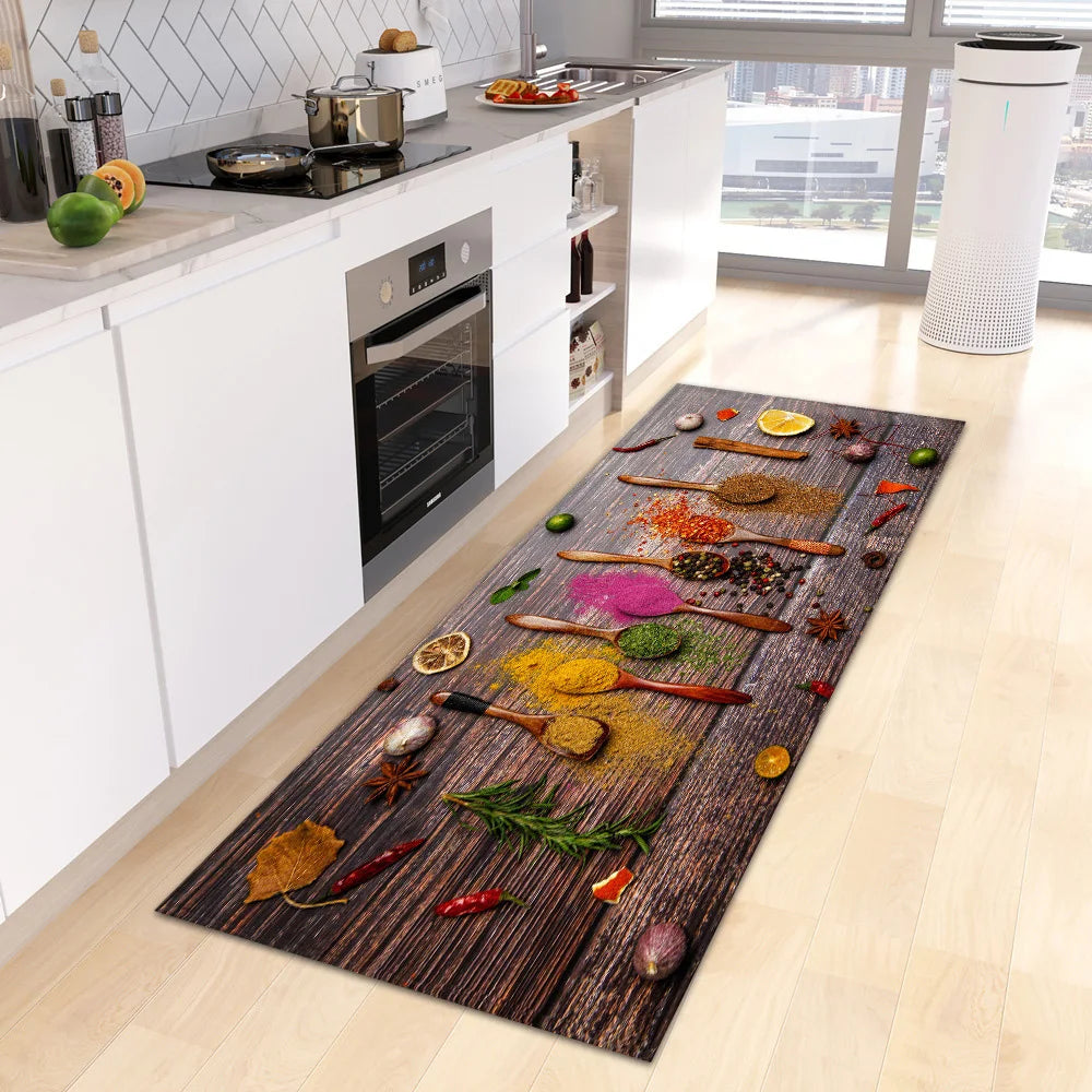 VIKAMA Alfombra escandinava impermeable, antibacteriana, resistente a las manchas, estampada con especias, lavable a máquina, moderna, para cocina, decoración del hogar