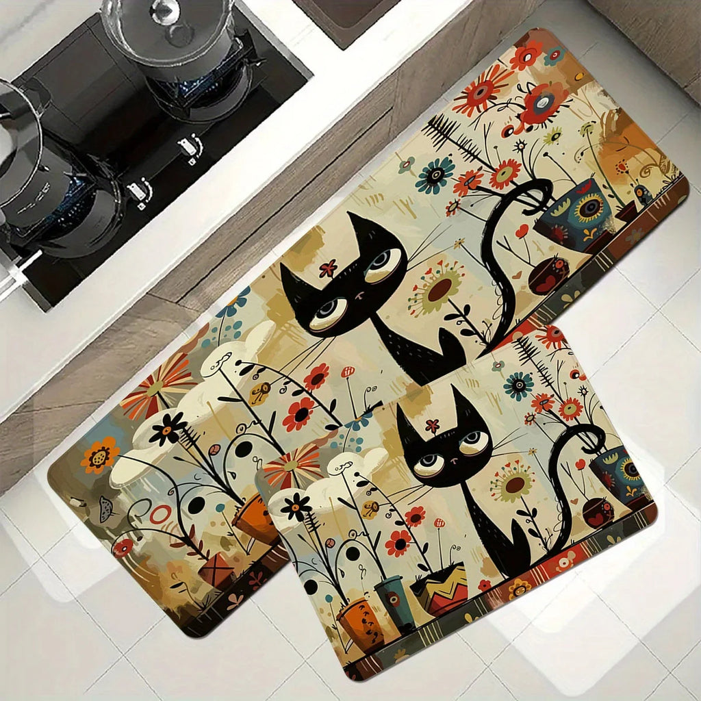 Alfombra Larga De Cocina Con Patrón De Gato Negro VIKAMA Alfombrilla Impermeable Para Baño Alfombra Para Dormitorio Alfombra Para Sala De Estar Decoración Del Hogar
