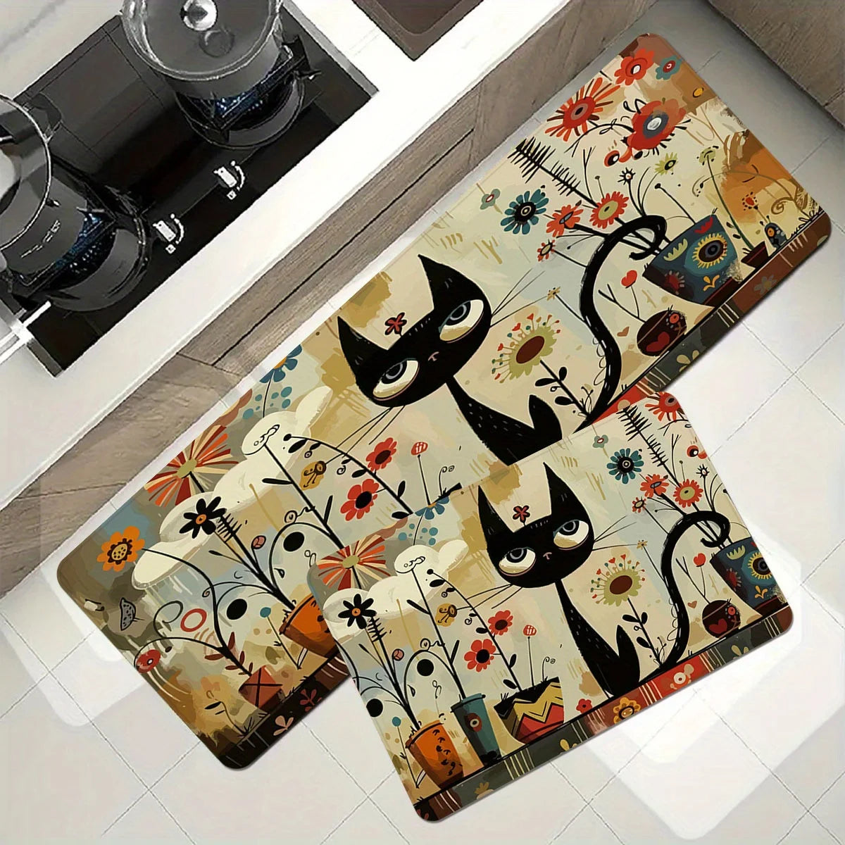 Alfombra Larga De Cocina Con Patrón De Gato Negro VIKAMA Alfombrilla Impermeable Para Baño Alfombra Para Dormitorio Alfombra Para Sala De Estar Decoración Del Hogar