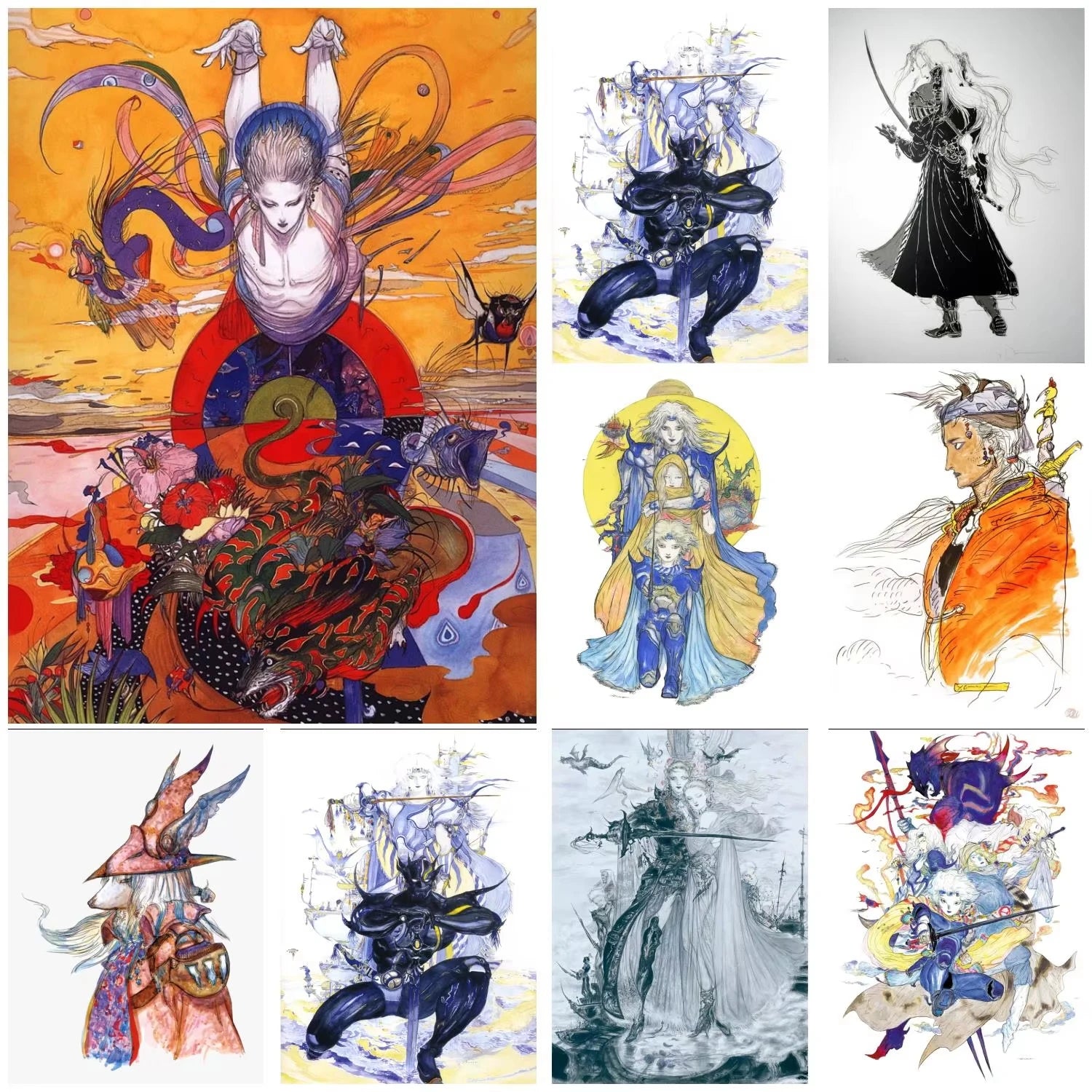 Póster de Yoshitaka Amano Final Fantasy Anime Videojuego Lienzo Arte y Cuadro Impreso Decoración Moderna de Dormitorio Familiar