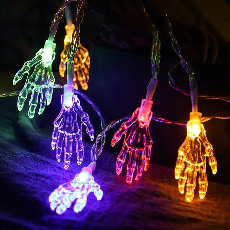 1 unidad de luces LED de cadena con garras de fantasma de Halloween, lámpara de decoración de terror, funciona con pilas, luces colgantes para fiestas, festivales y casas encantadas.