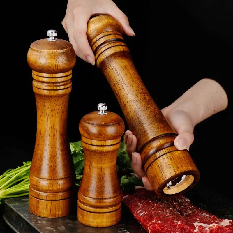 Juego de molinillos de especias de madera de roble clásico, molinillo de condimentos de mano ajustable, juego de herramientas con núcleo de molienda de cerámica