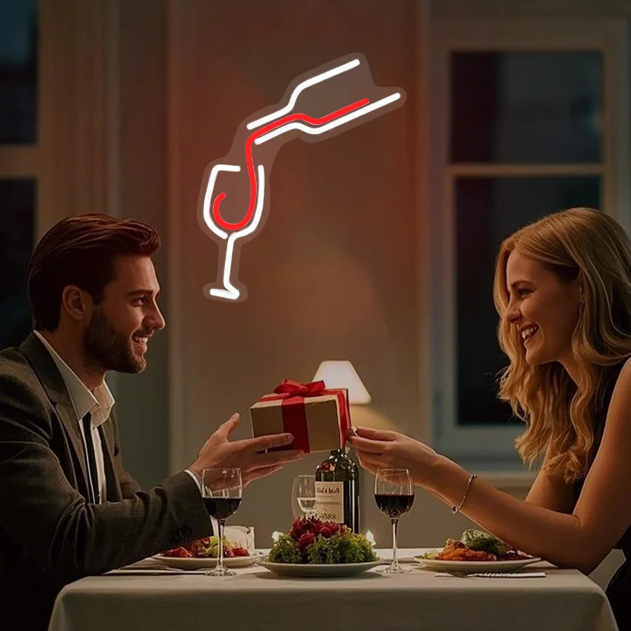 Enseigne néon LED Verre à vin rouge, icône de verseur faite à la main, alimentée par USB, adaptée aux restaurants, clubs, réunions de famille, décoration de bar