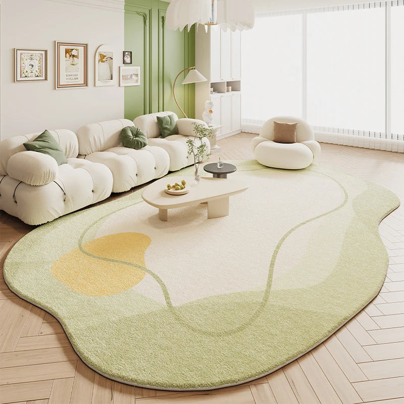 VIKAMA Alfombra Verde Sala de Estar Estilo Crema 2025 Nueva Alfombra Irregular de Peluche para Dormitorio, Mesita de Noche, Tapetes de Piso Decoración del Hogar