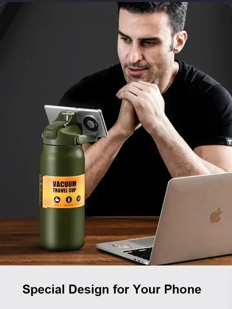 800-1500ML Vaso Térmico de Acero Inoxidable 304 Botella Termo Exterior Taza Portátil Botellas de Vacío Frío y Caliente Botella de Agua con Pajita