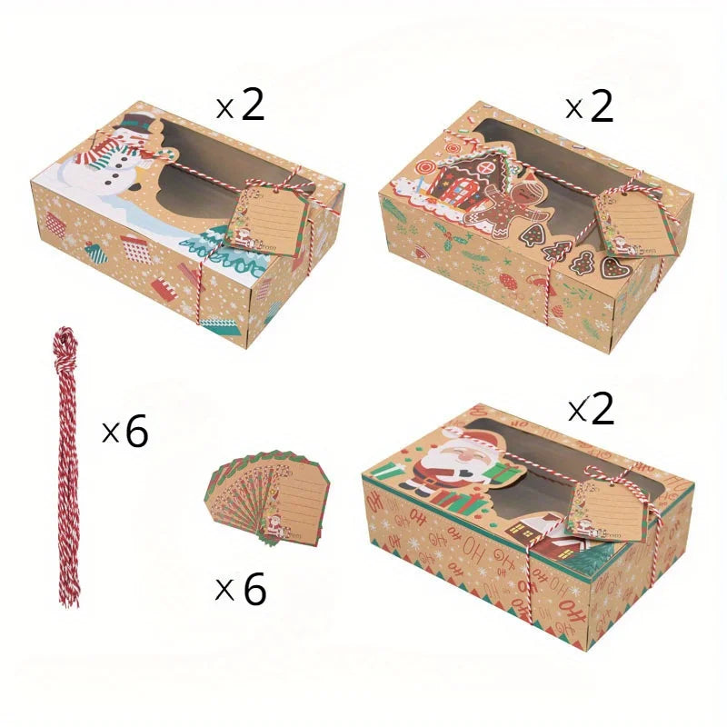 18pcs Christmas Cookie Gift Box, Kraft Paper Candy Packaging Box, Christmas Party Gift Box, Retail Store Display Box