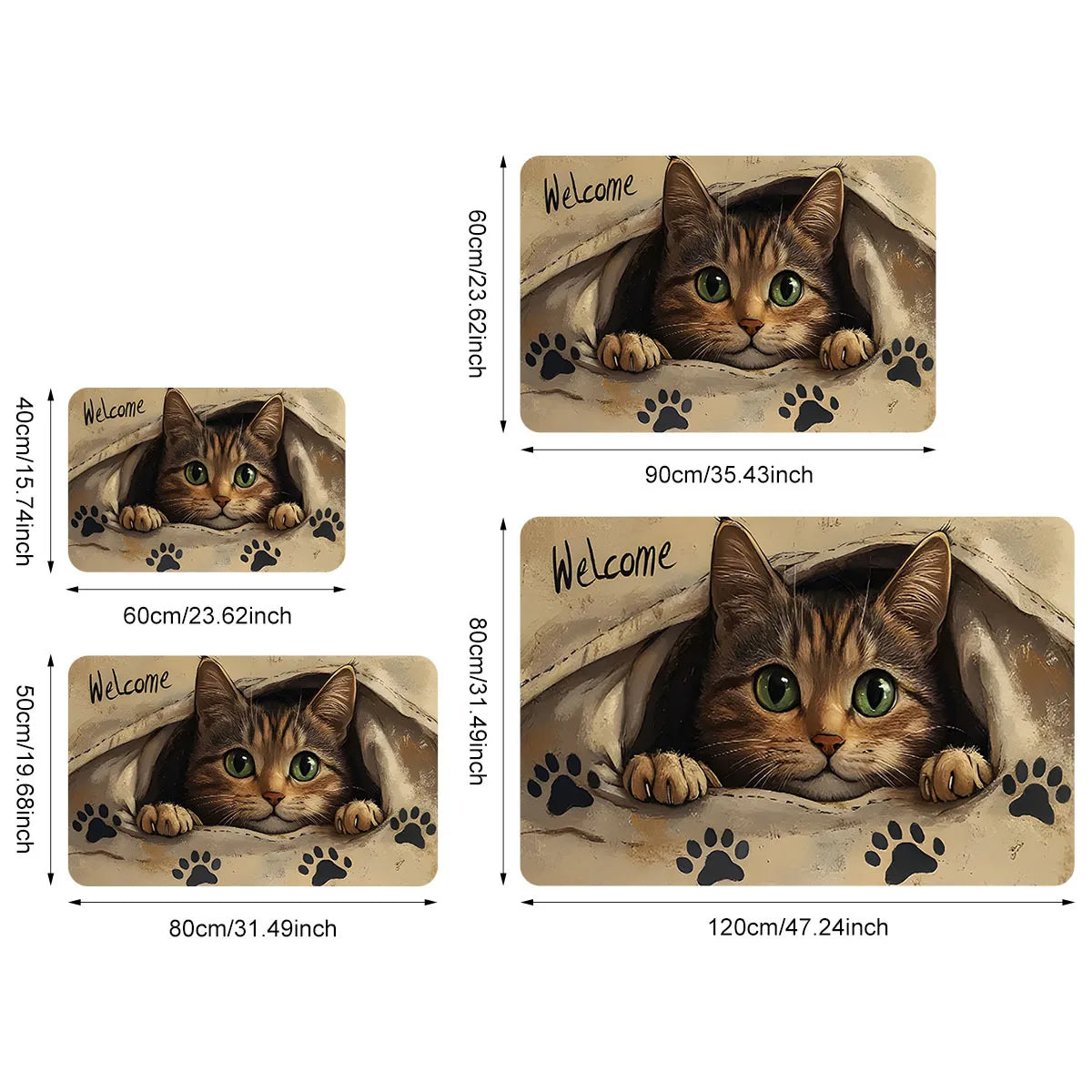 VIKAMA Alfombra de dibujos animados de gato lindo, felpudo suave, alfombrilla de bienvenida, alfombra de sala de estar, alfombra de cocina, alfombra para dormitorio, alfombra de exterior, decoración del hogar