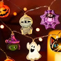 1 guirlande lumineuse d'Halloween 10/20 LED à piles en forme de fantôme, sorcière, chat, citrouille, toile d'araignée, squelette, momie, pirate pour l'intérieur
